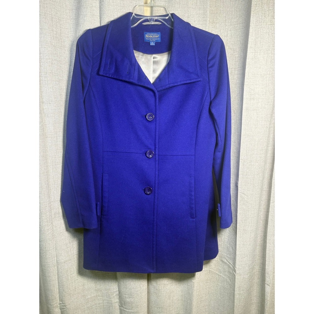 Pendleton Womens Royal Blue Lambs Wool Blend Car Coat Jacket Size 12